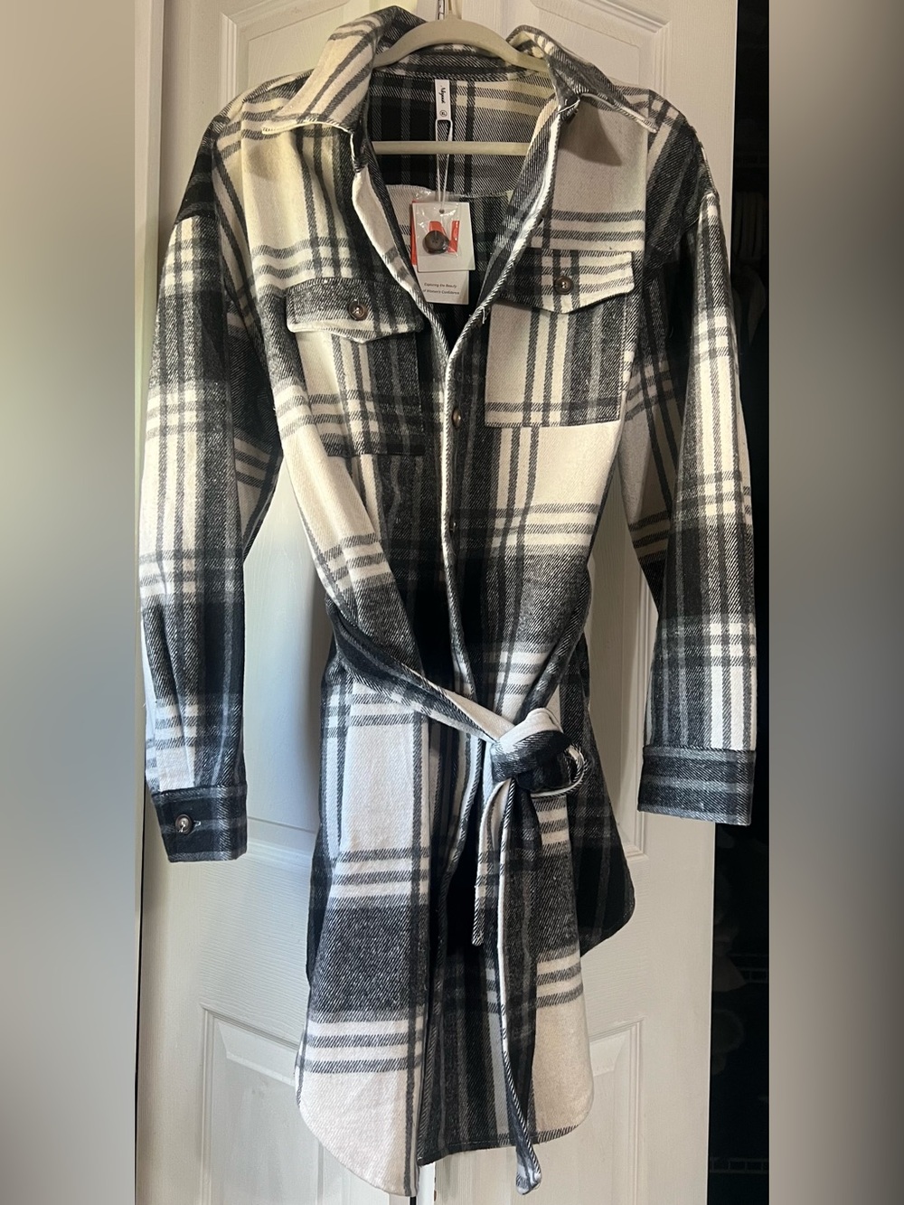 NWT Long Plaid Belted Shacket